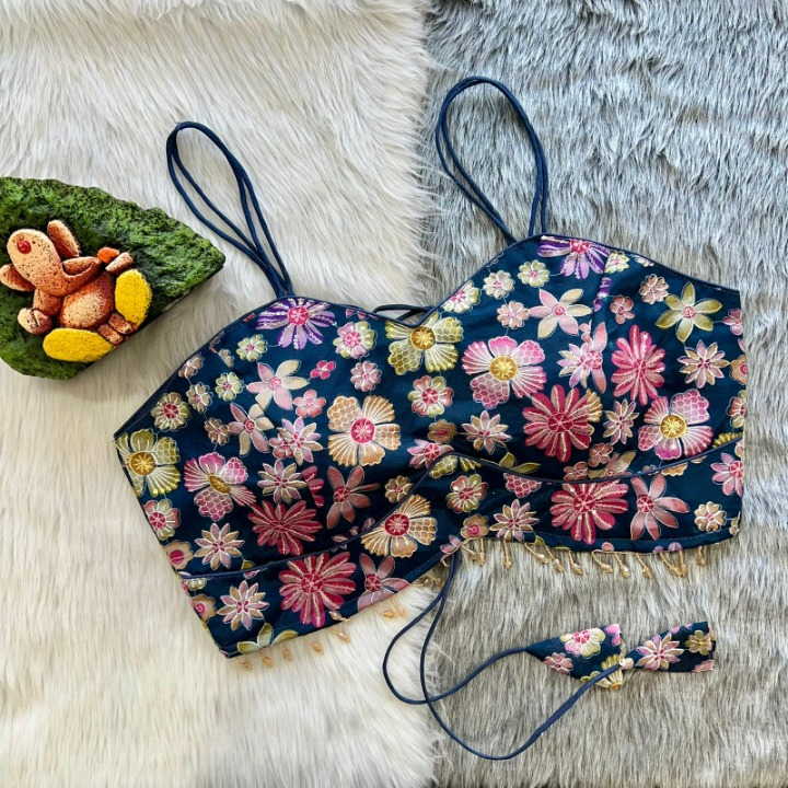 Floral Noodle Straps Back Open Designer Blouse