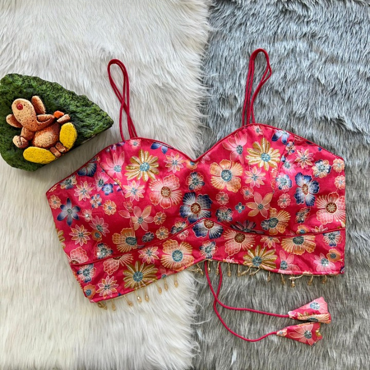 Floral Noodle Straps Back Open Designer Blouse