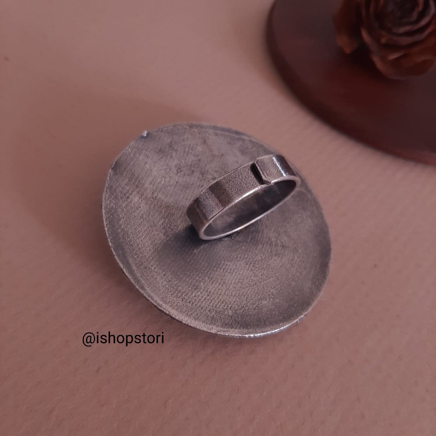 Prahaan Round Handcrafted Silver Look Alike Disc Finger Ring