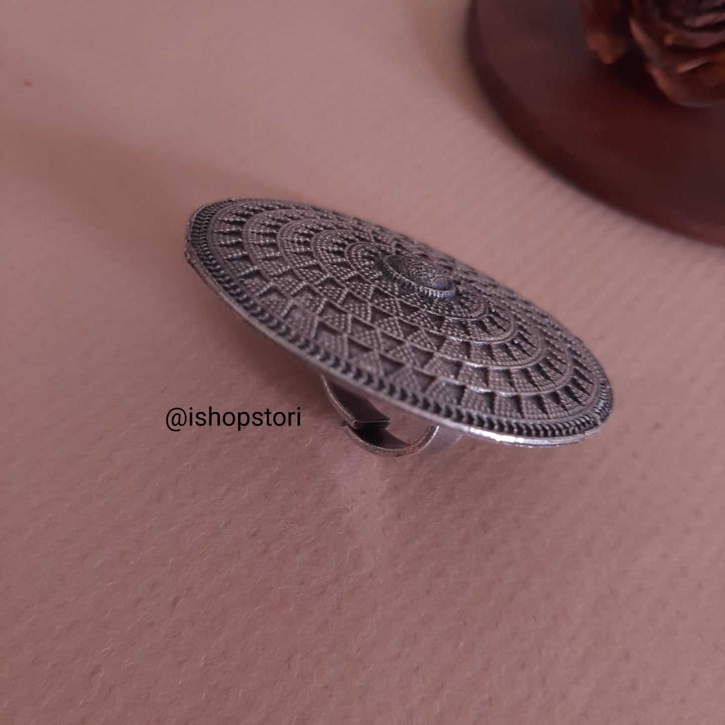 Prahaan Round Handcrafted Silver Look Alike Disc Finger Ring