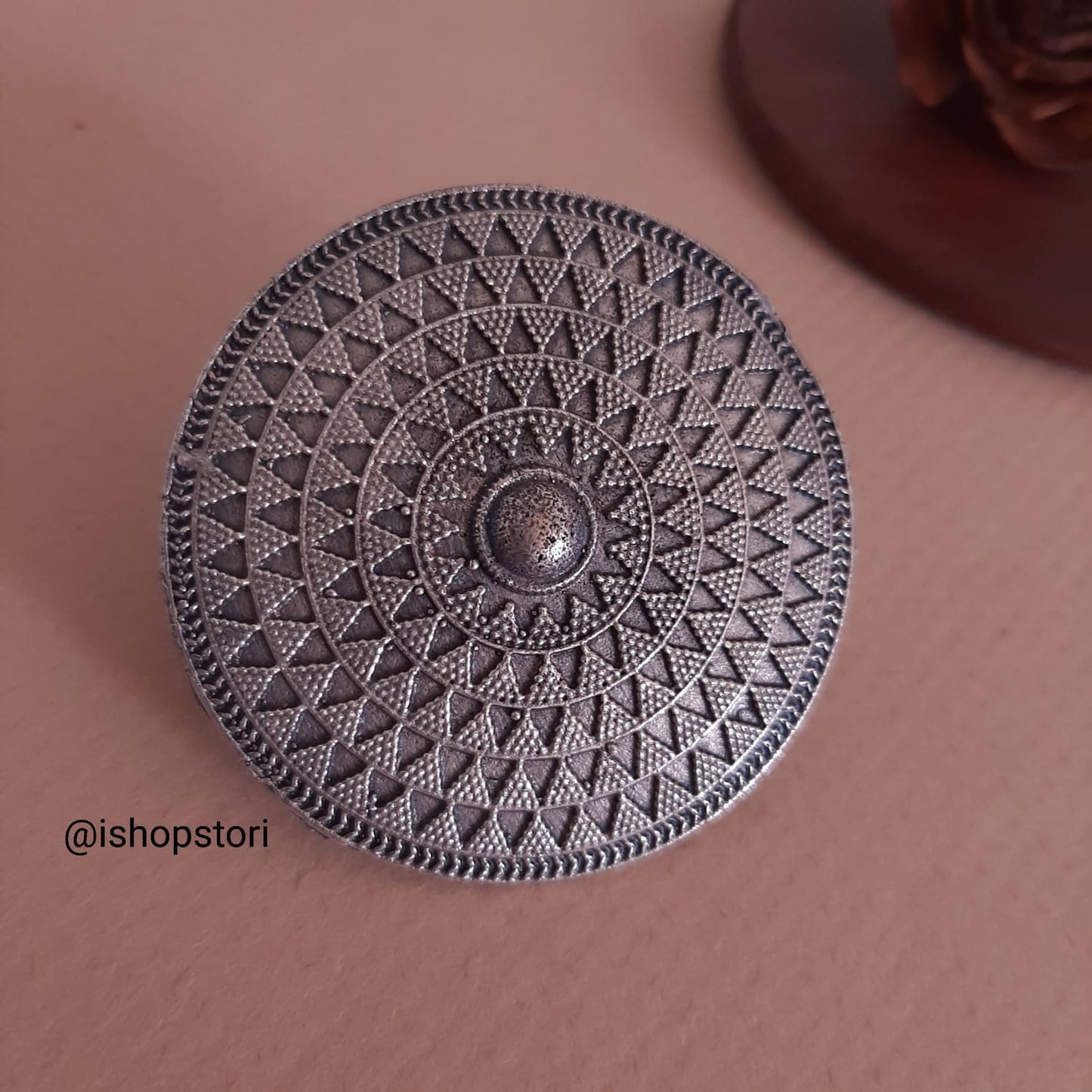 Prahaan Round Handcrafted Silver Look Alike Disc Finger Ring