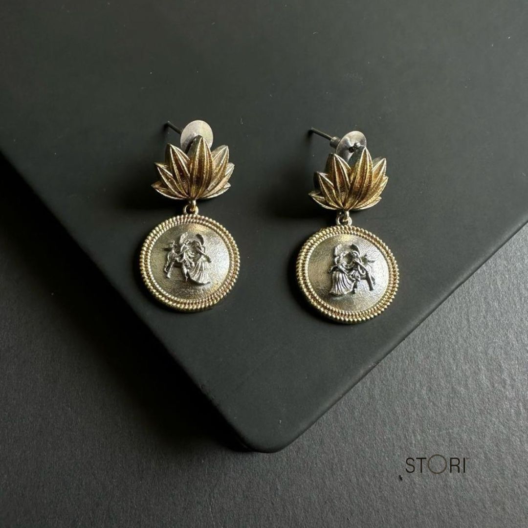 Radha Krishna Dual Tone Oxidised Earrings