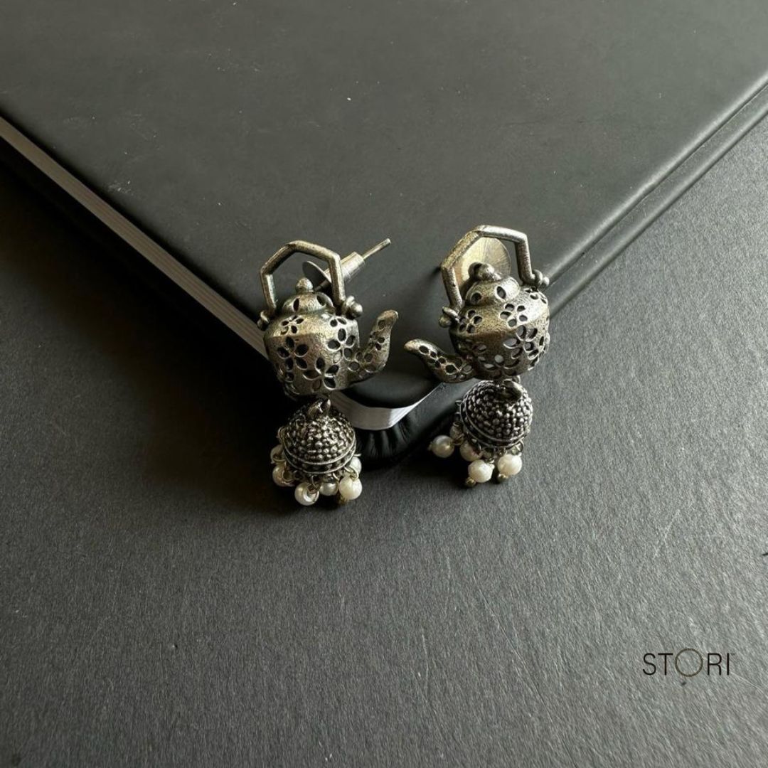 Antique Kettle Oxidised Jhumkis