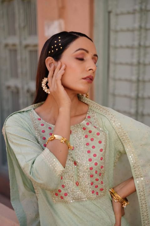 Bright Yellow Designer Schiffili Embroidered Kurti Set With Printed Dupatta