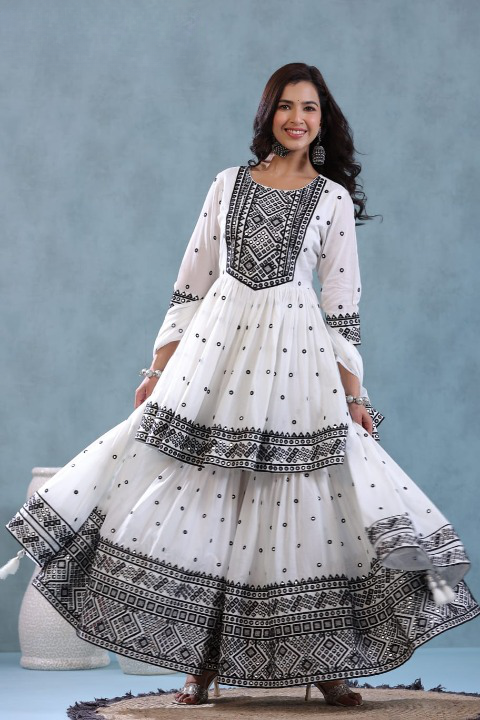 White Mulmul Cotton Designer Sharara Set With Dupatta & Tassels