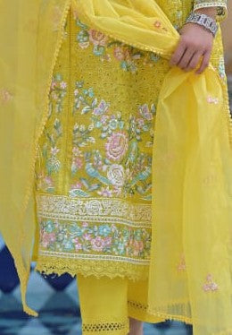 Yellow Anarkali Suit Set With Organza Dupatta