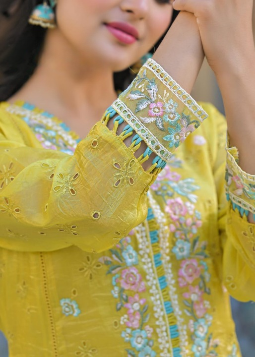 Yellow Anarkali Suit Set With Organza Dupatta