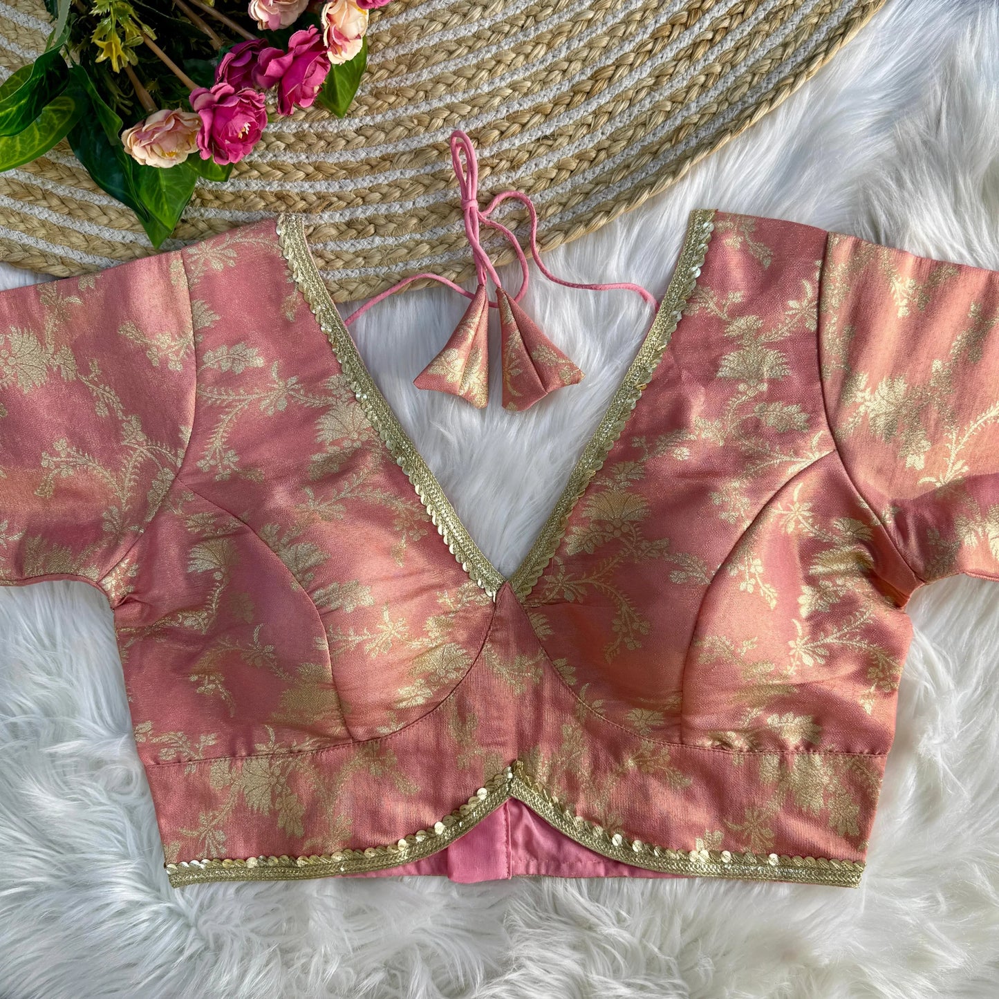 V-Neck Tissue Silk Brocade Designer Blouse
