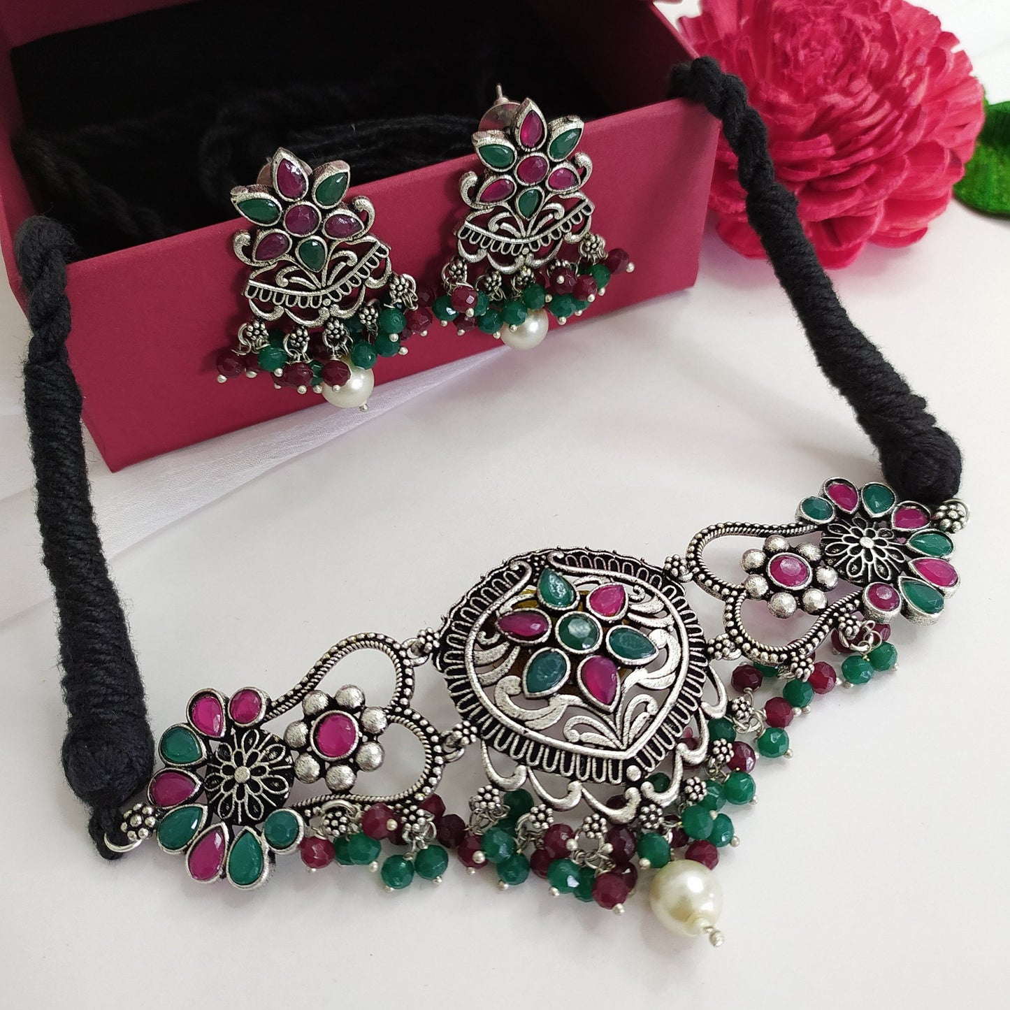 Aksha Oxidised Necklace Set with Earrings