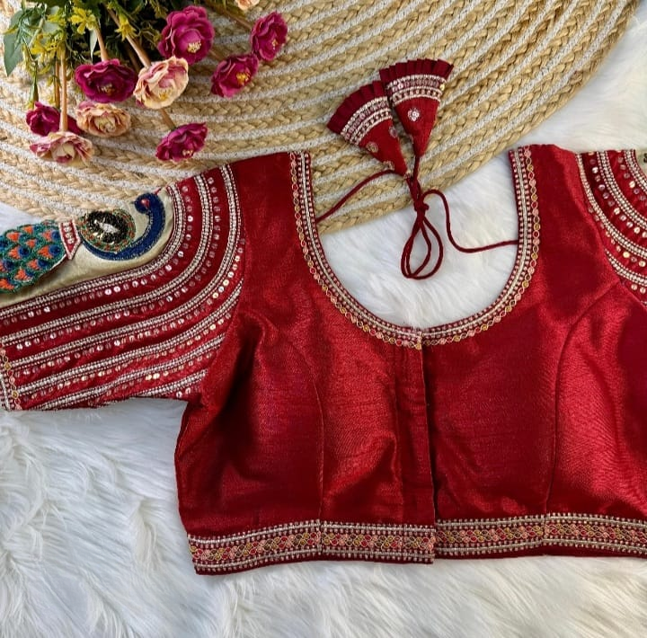 3-D Peacock Sleeves Appliqued Designer Blouse- Plus Size