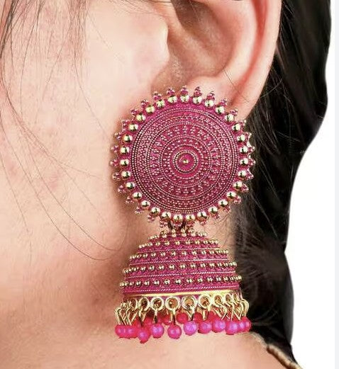 Pink Gold Tone Jhumkis