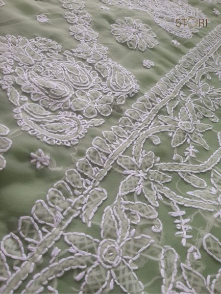 Pista Green Sanah Handcrafted Lucknowi Chikankari Saree