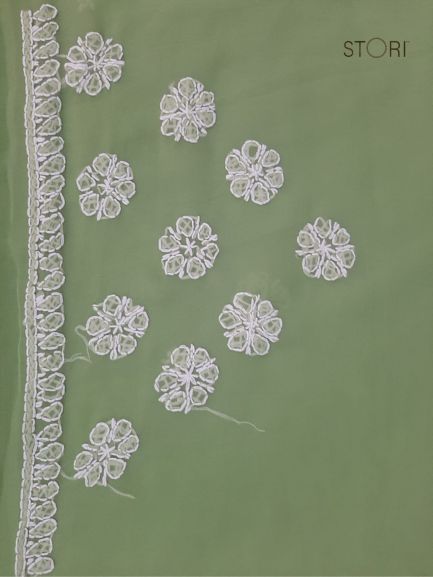 Pista Green Sanah Handcrafted Lucknowi Chikankari Saree