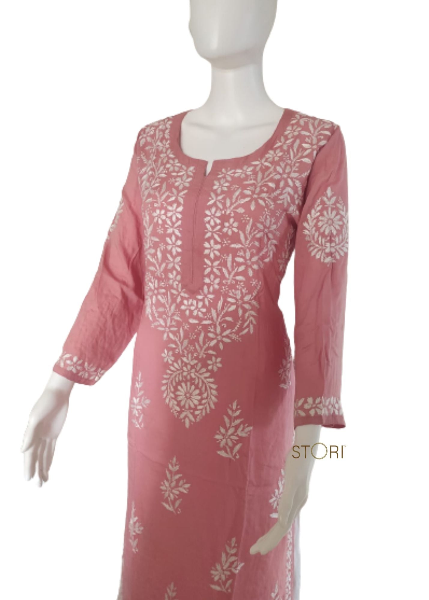 Zaarah Powder Pink Handcrafted Soft Modal Cotton Chikankari Kurti