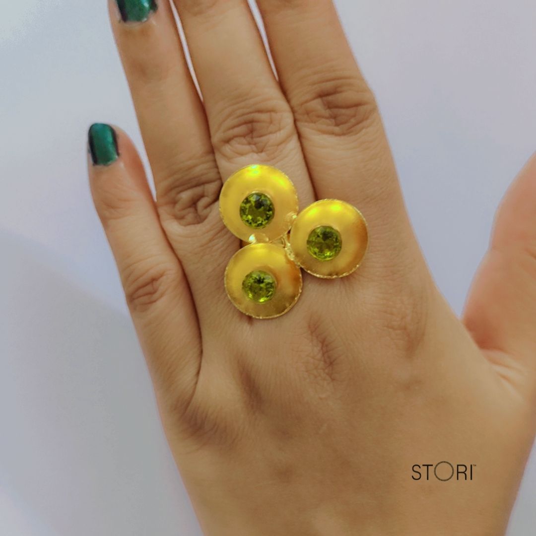 Statement Handmade Green Stone Finger Ring