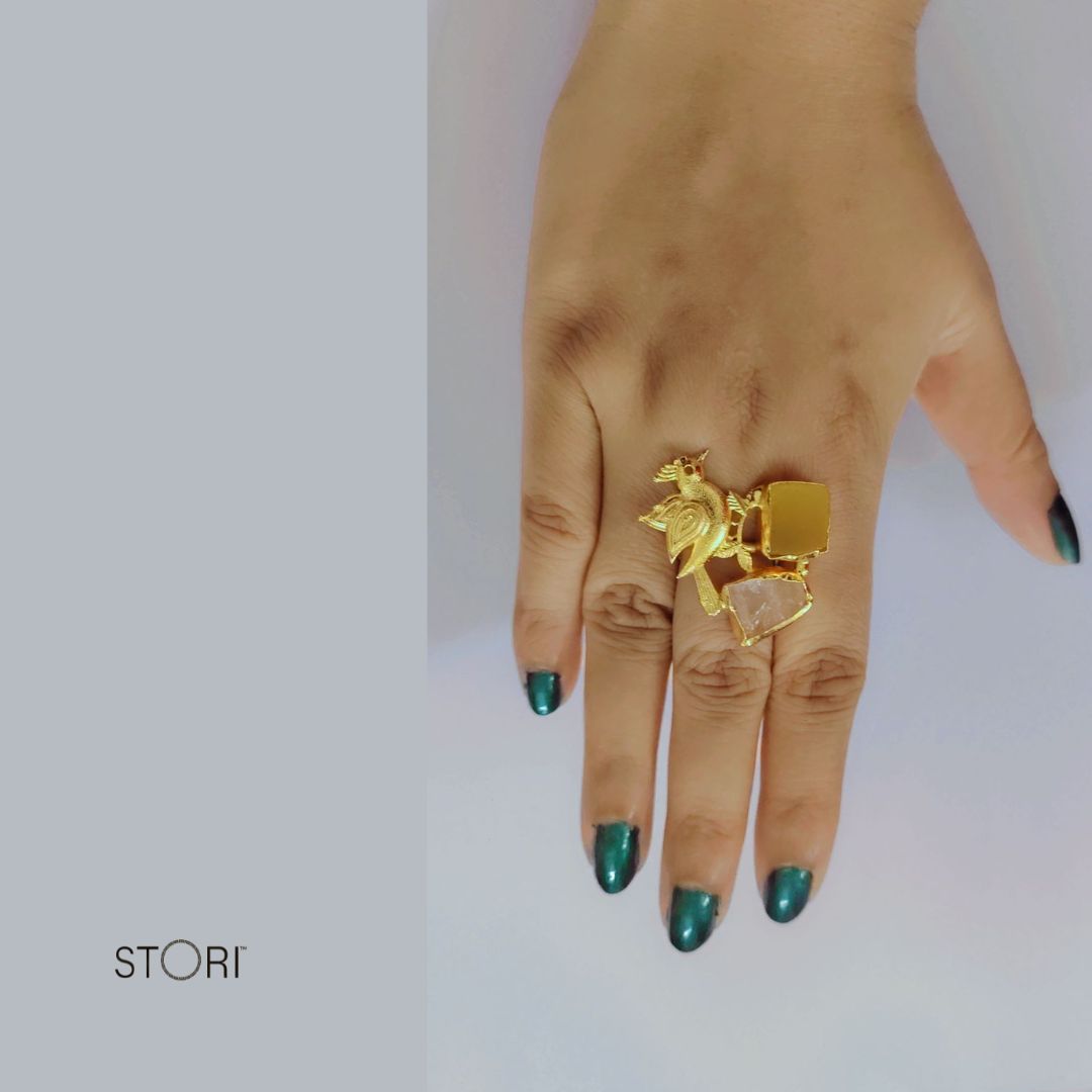 Birdie With Dual Quartz Statement Finger Ring