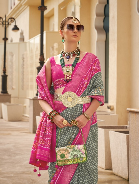 Grey Patola Silk Saree Online in India