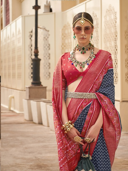 Navy Blue Patola Silk Saree Online in India