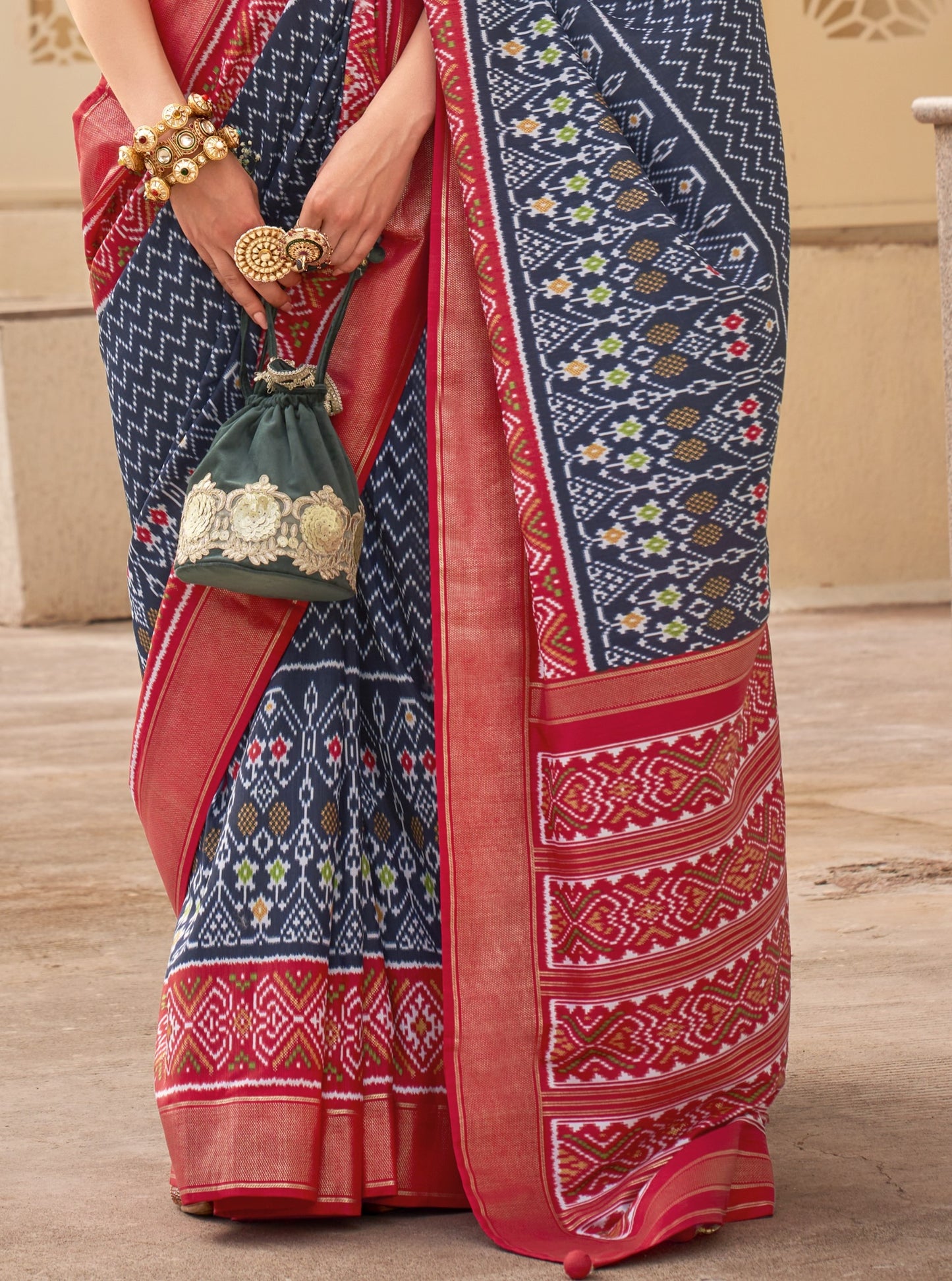 Navy Blue Patola Silk Saree Online in India