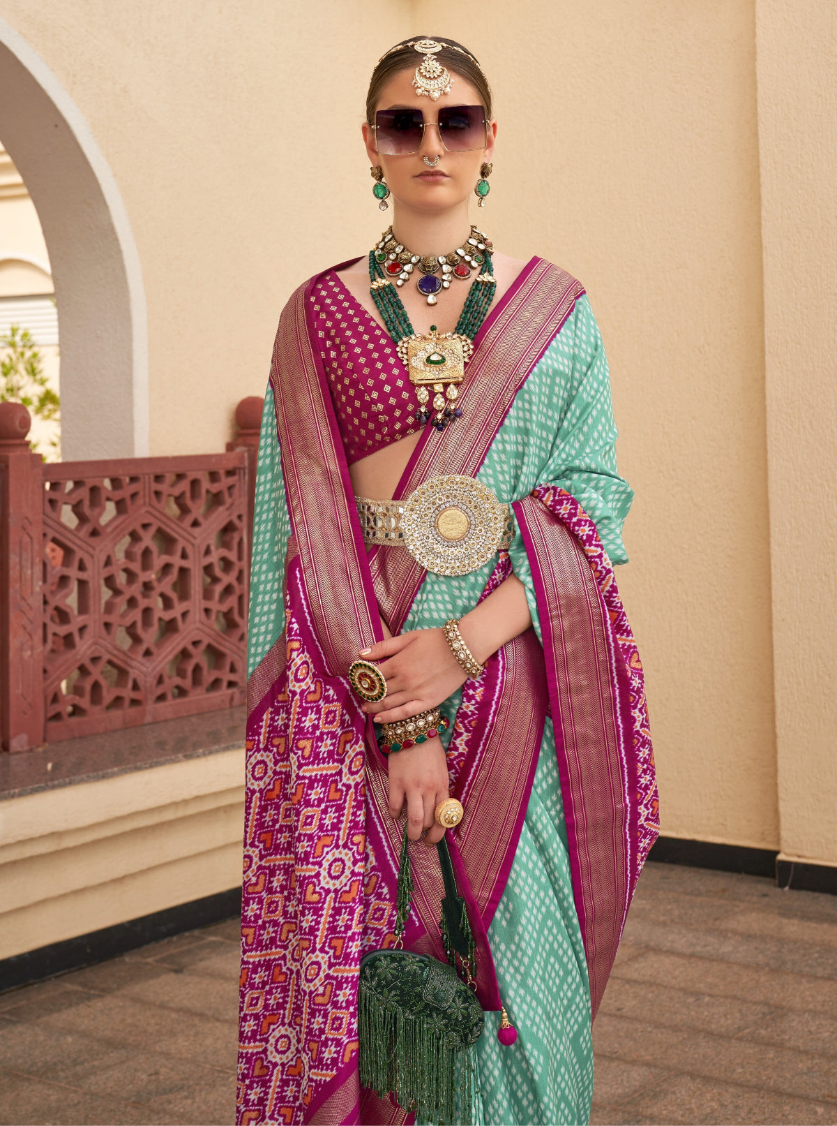 Rama Green Patola Silk Saree Online in India