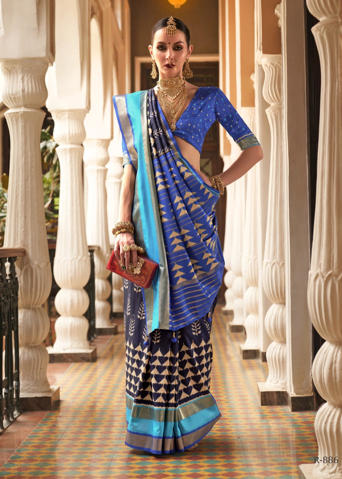 Navy Blue Patola Silk Saree Online in India