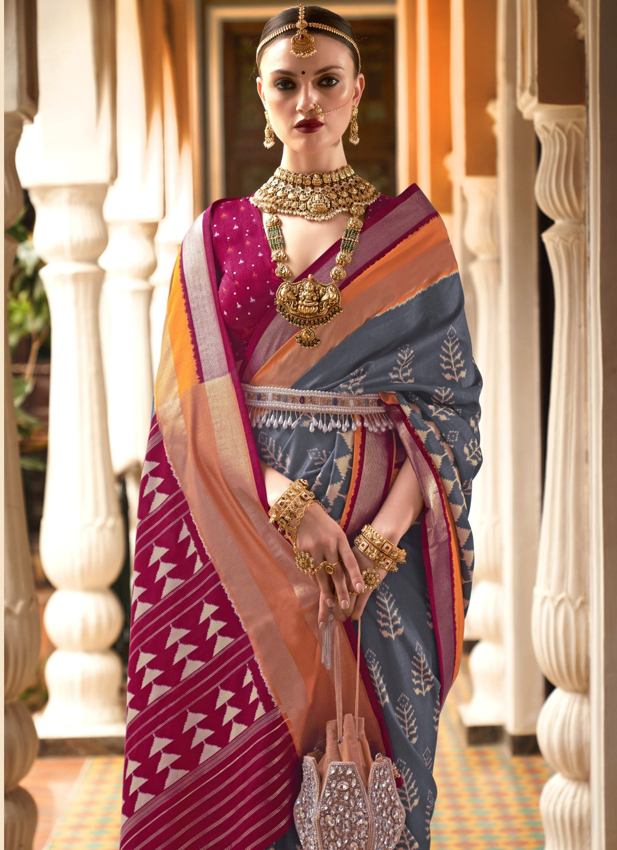 Grey Patola Silk Saree Online in India
