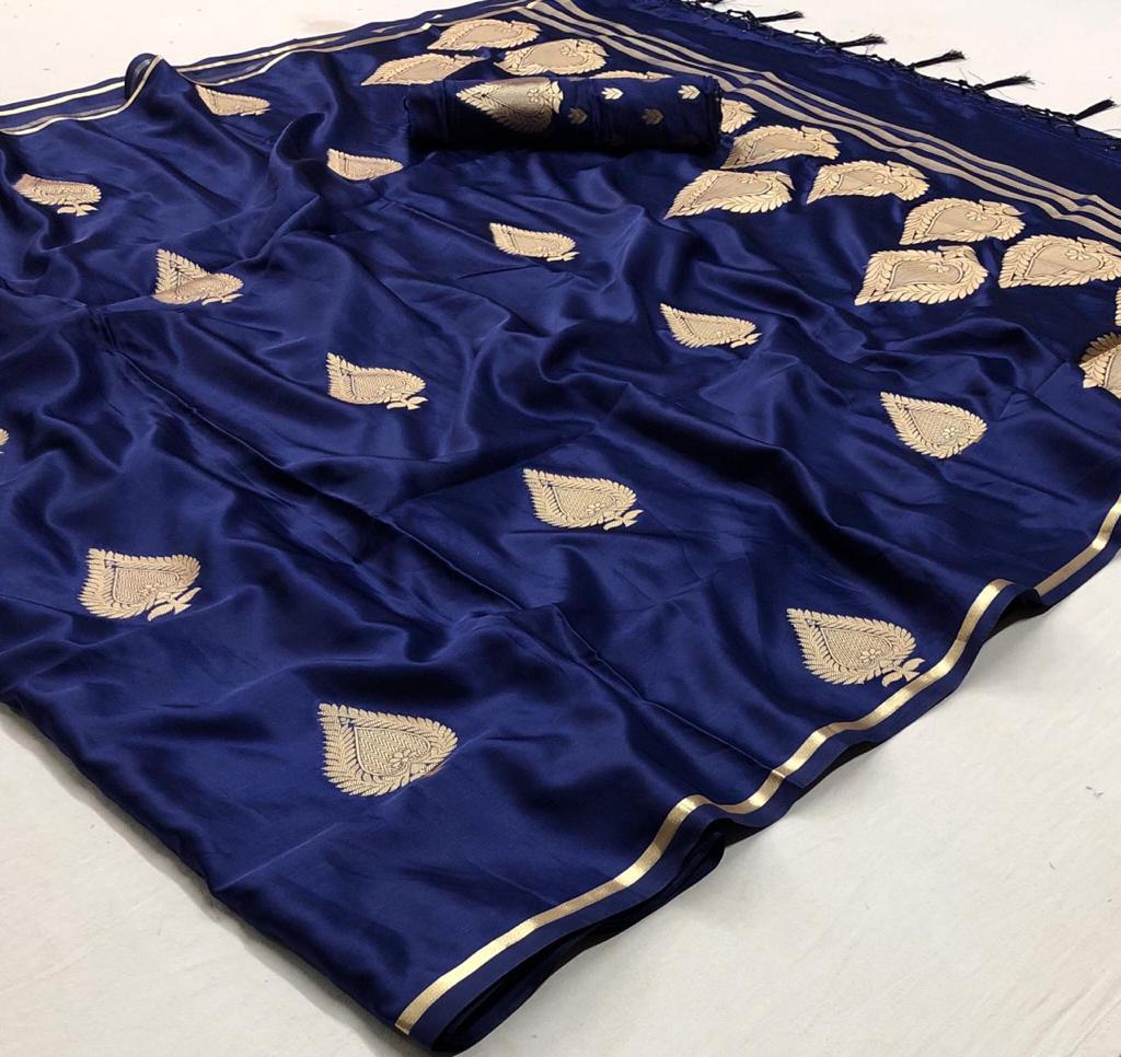 Royal Blue Zari Spades Satin Silk Saree
