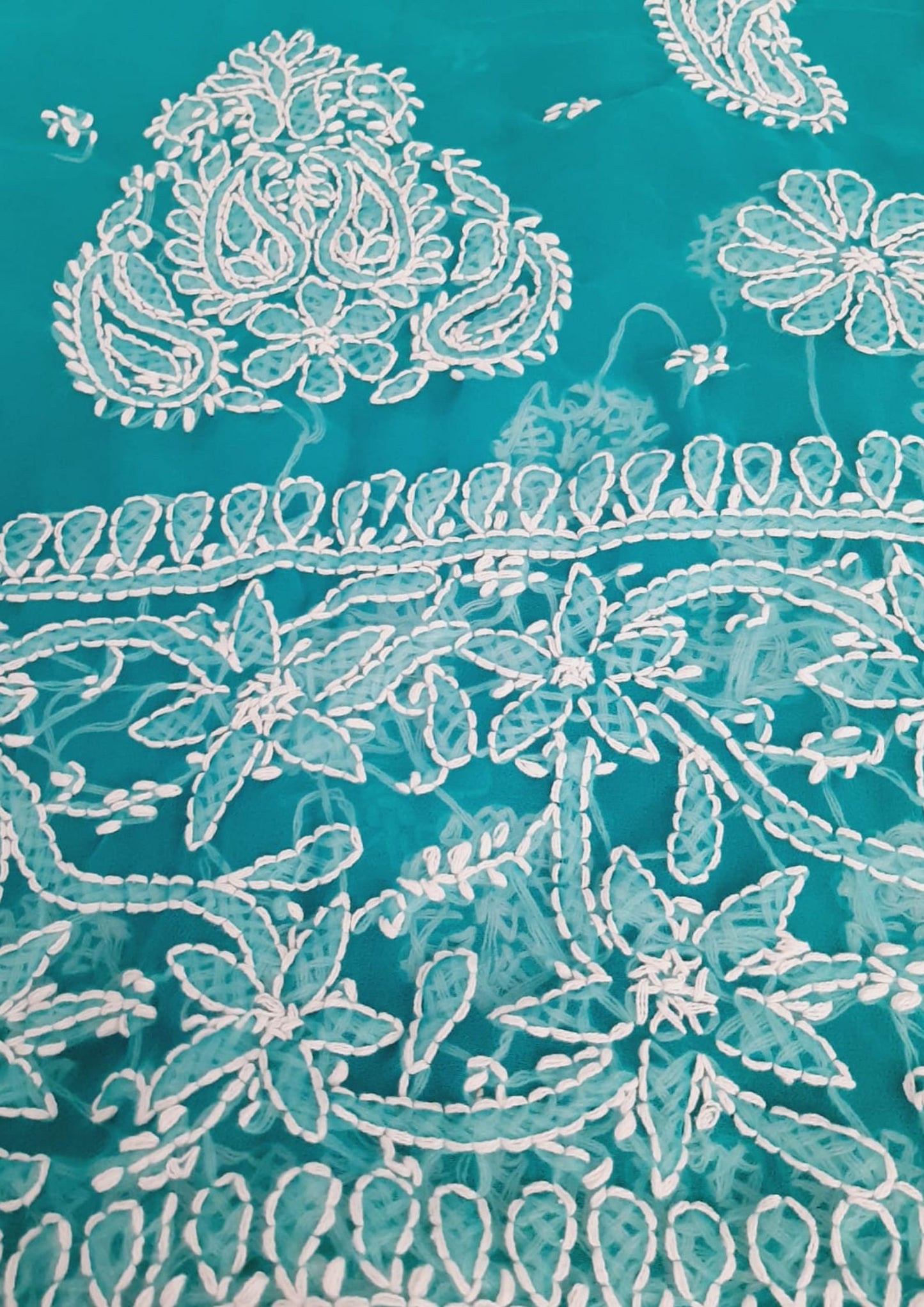 Rama Green Sanah Handcrafted Lucknowi Chikankari Saree