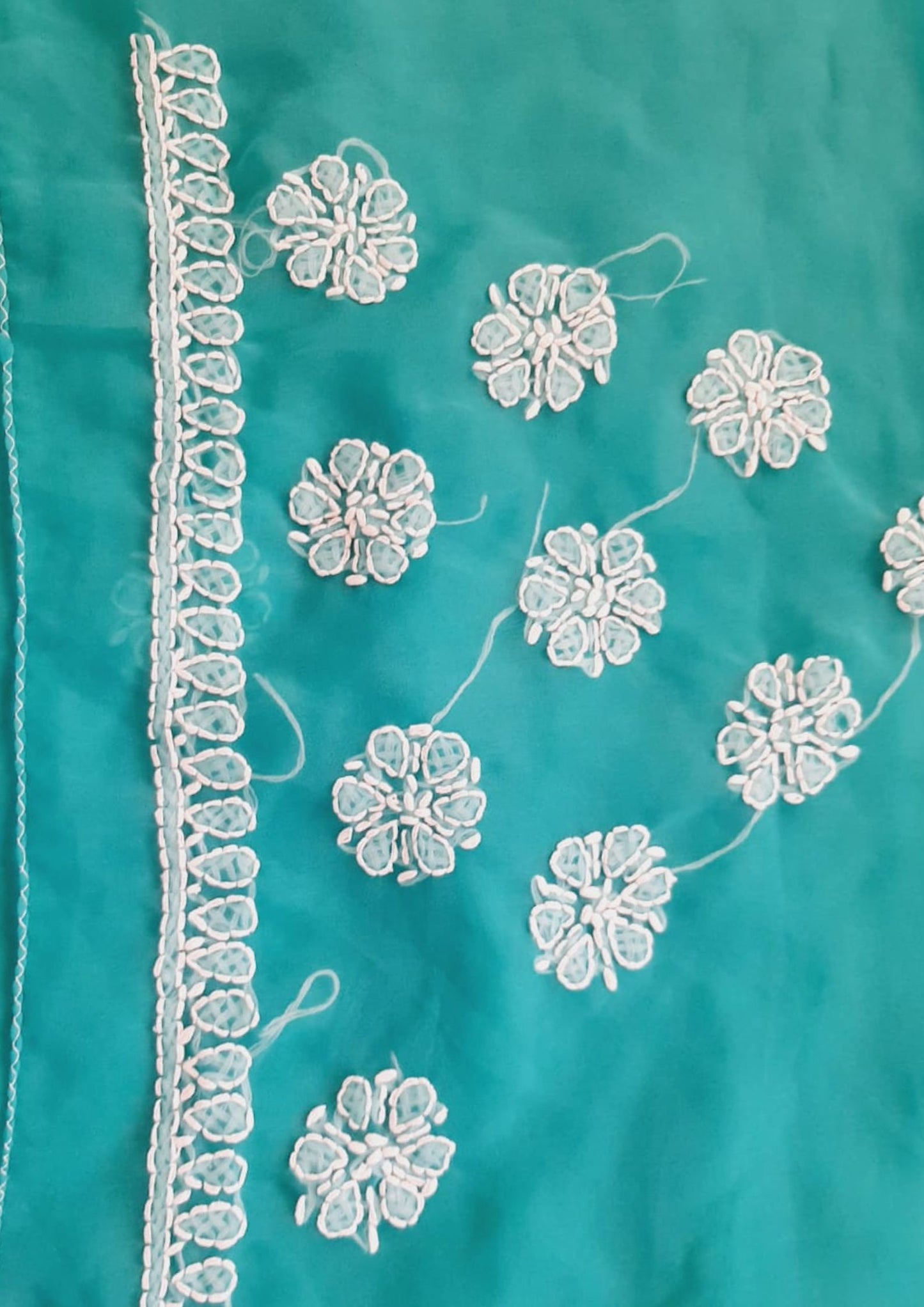 Rama Green Sanah Handcrafted Lucknowi Chikankari Saree