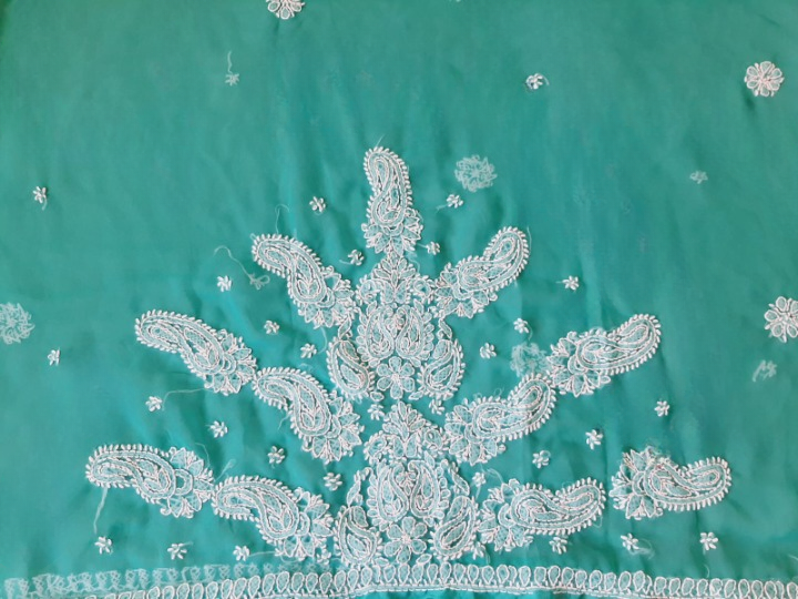 Rama Green Sanah Handcrafted Lucknowi Chikankari Saree