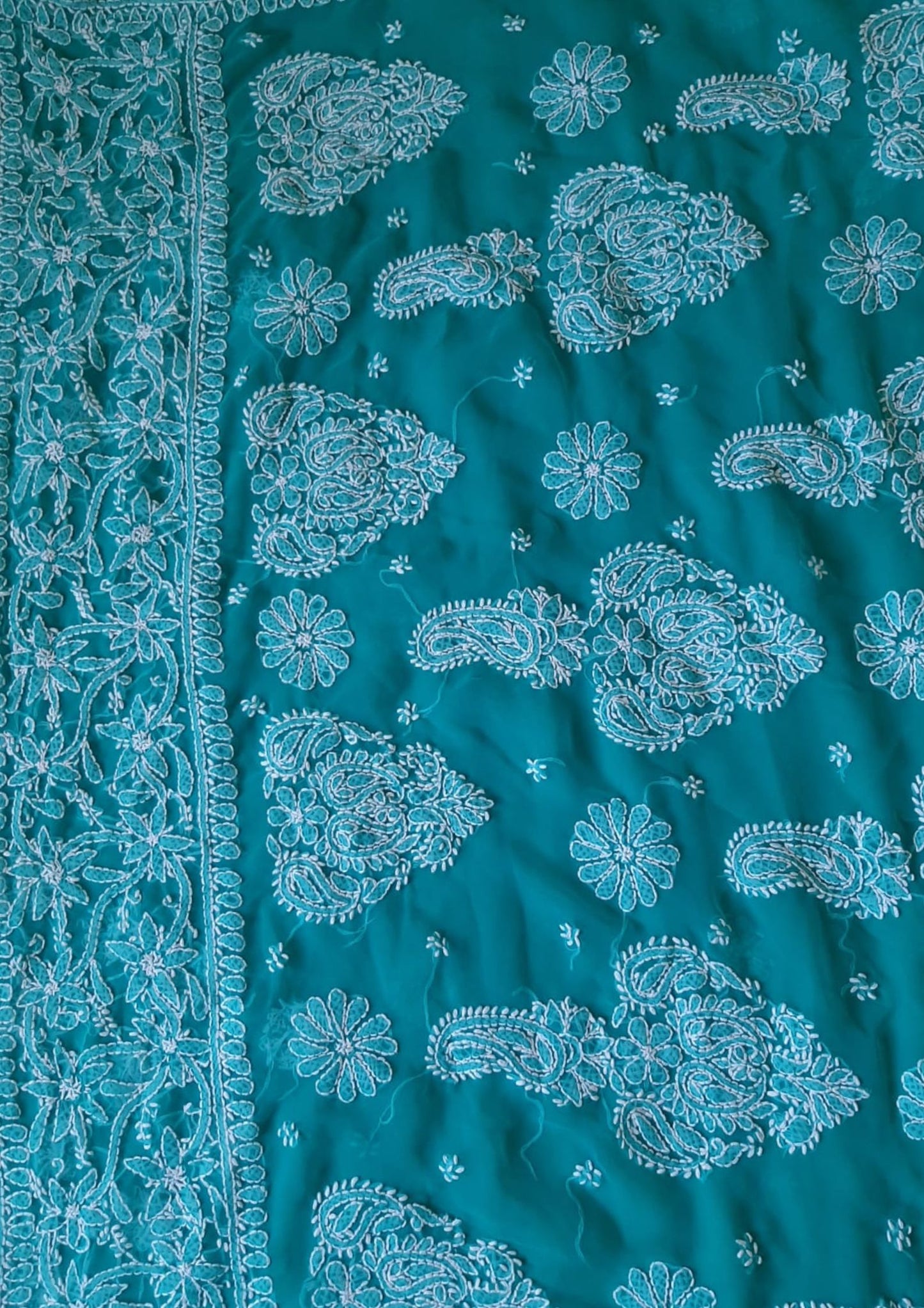 Rama Green Sanah Handcrafted Lucknowi Chikankari Saree