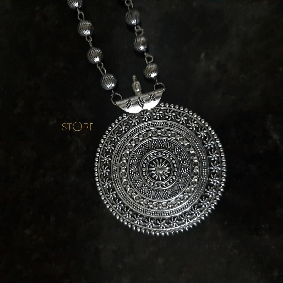 Tamhini Long Circular Oxidised Necklace Set