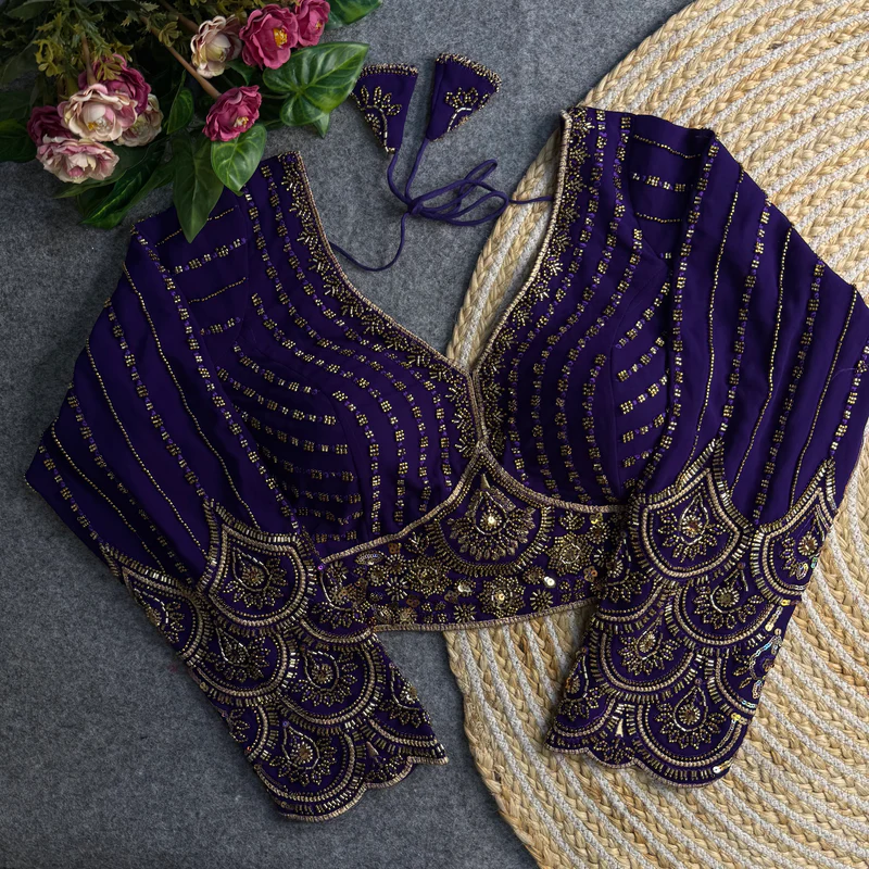 Rubaab Beaded Georgette Blouse With Long Sleeves