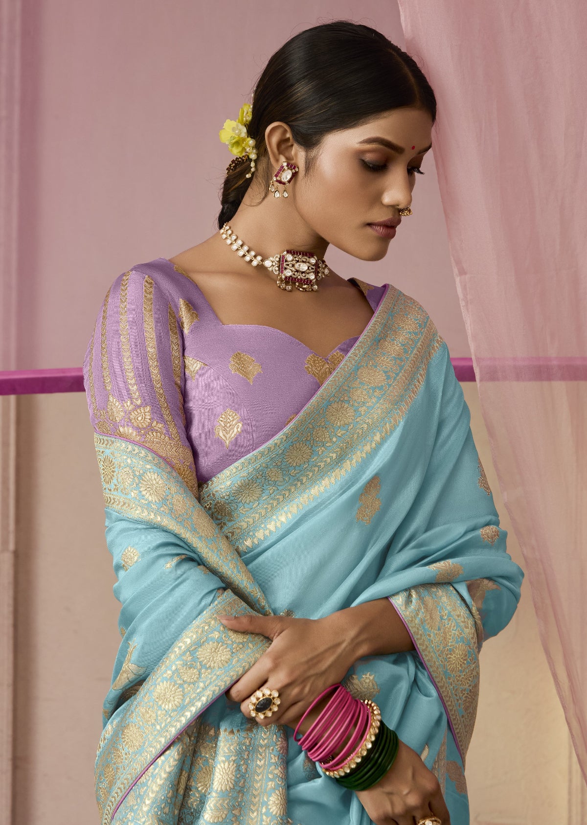 Sky Blue Banarasi Silk Saree online in India