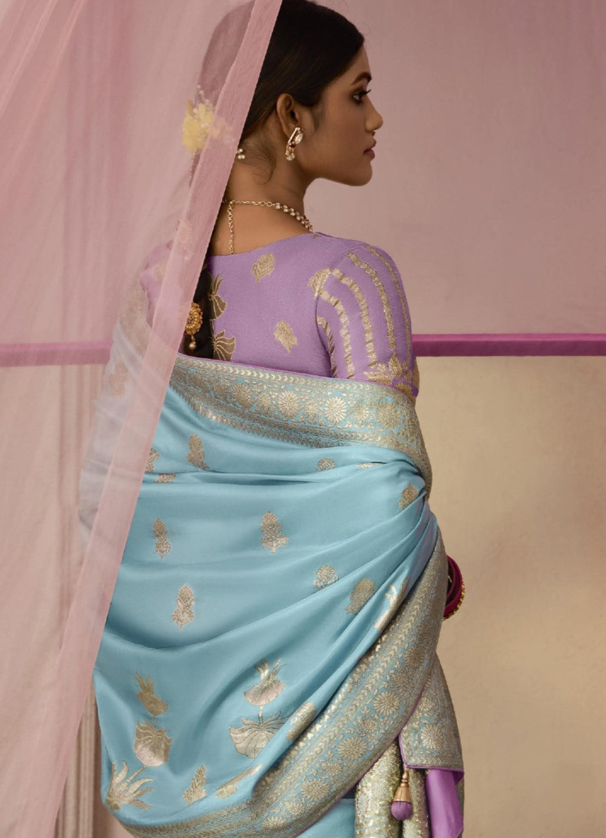 Sky Blue Banarasi Silk Saree online in India