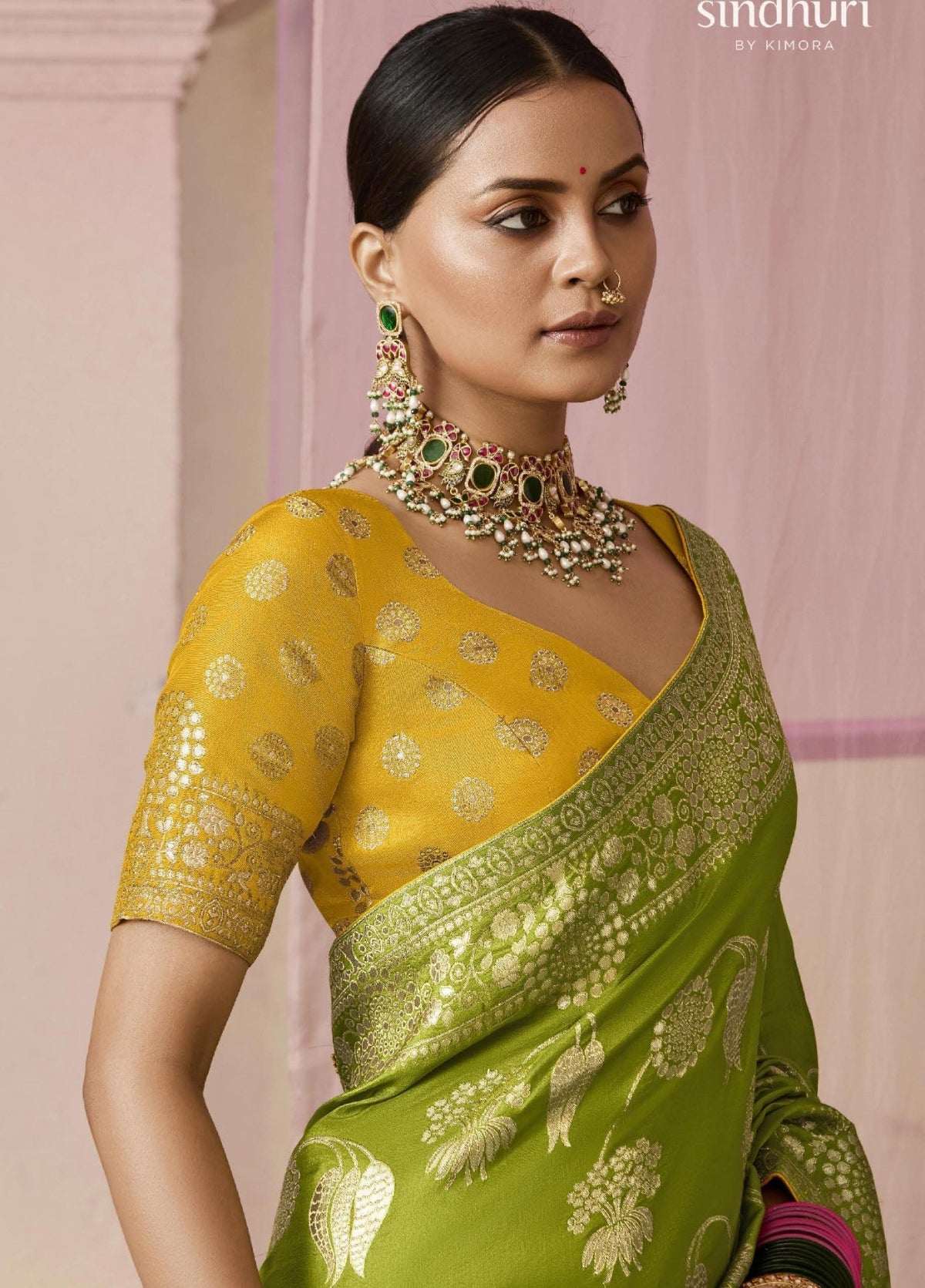 Mehendi Green Banarasi Silk Saree Online in India