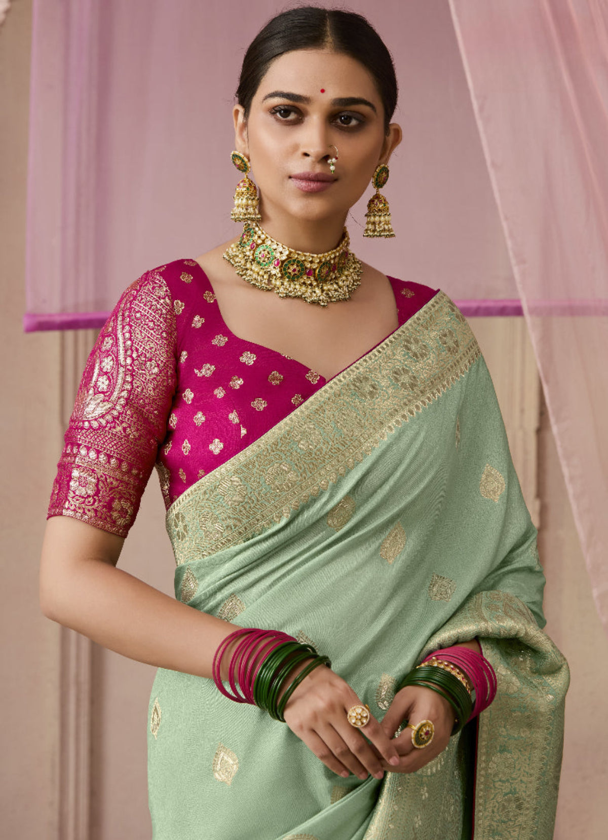 Pista Green Banarasi Silk Saree Online in India