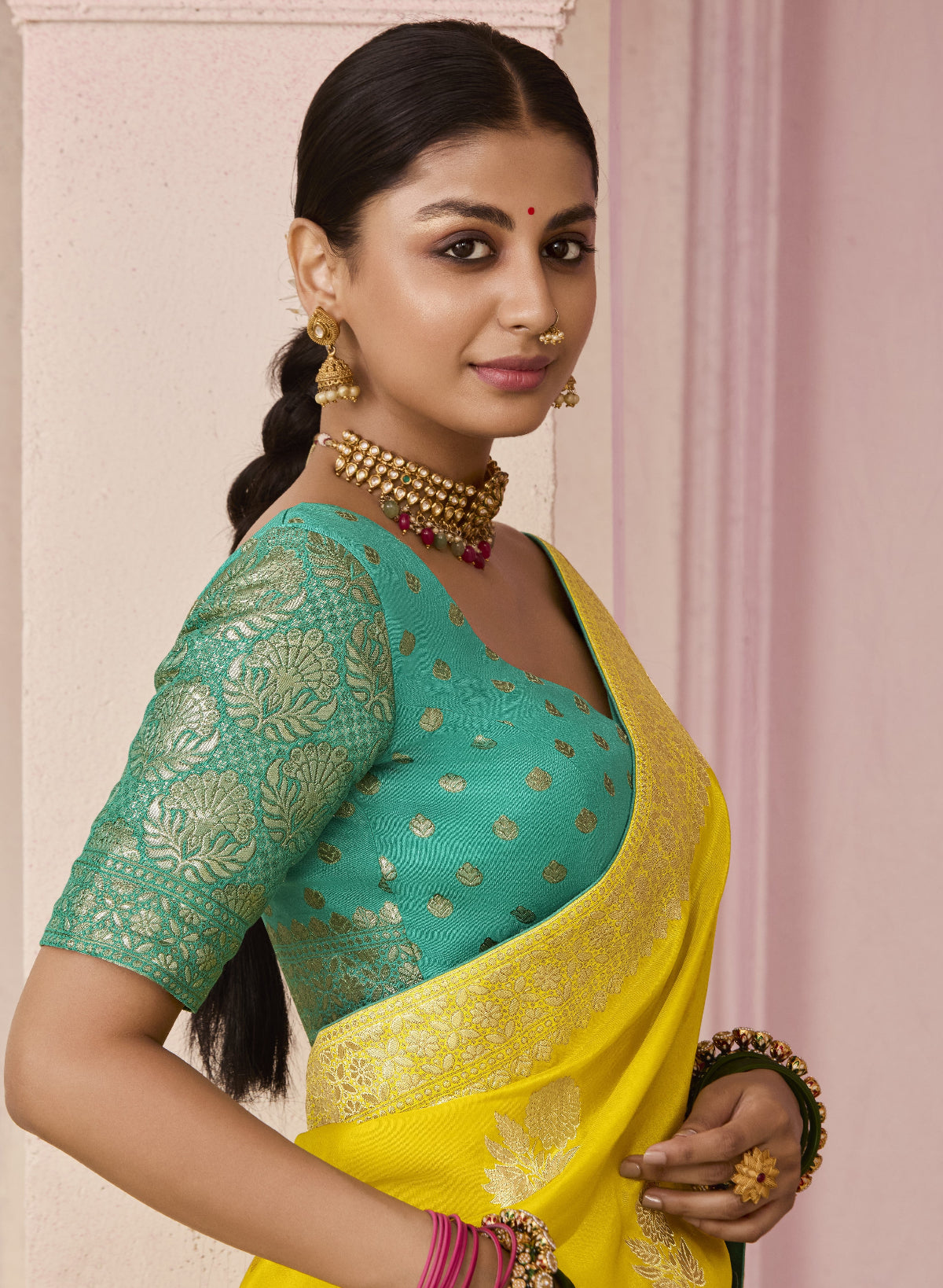 Yellow Banarasi Silk Saree Online in India