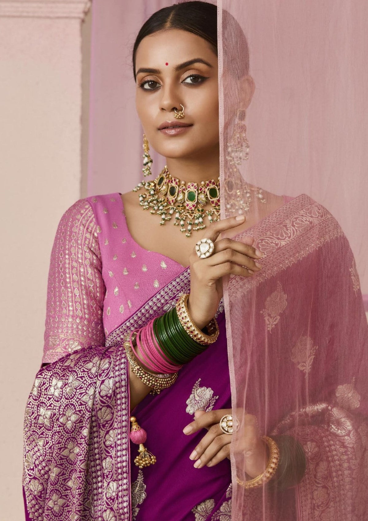 Magenta Banarasi Silk Saree Online in India