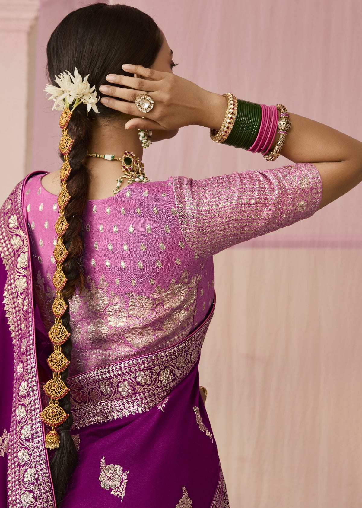 Magenta Banarasi Silk Saree Online in India