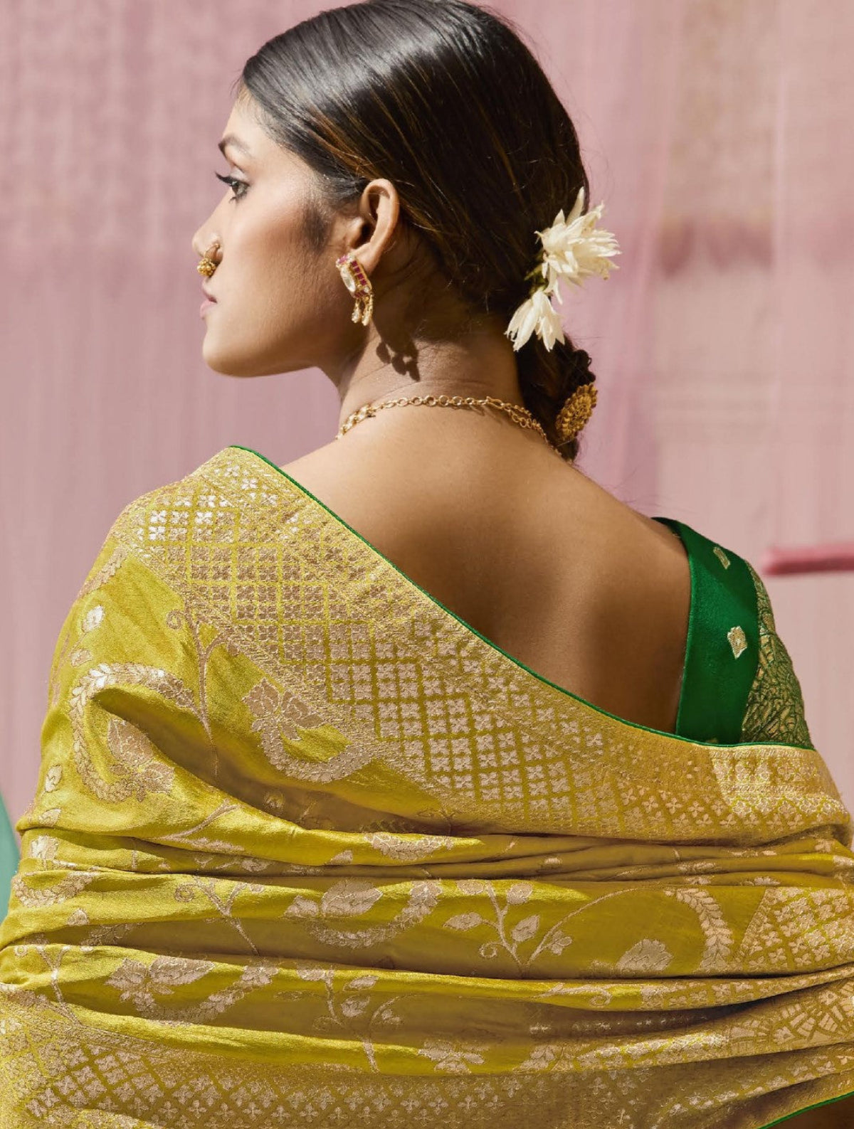 Mustard Yellow Banarasi Silk Saree Online in India