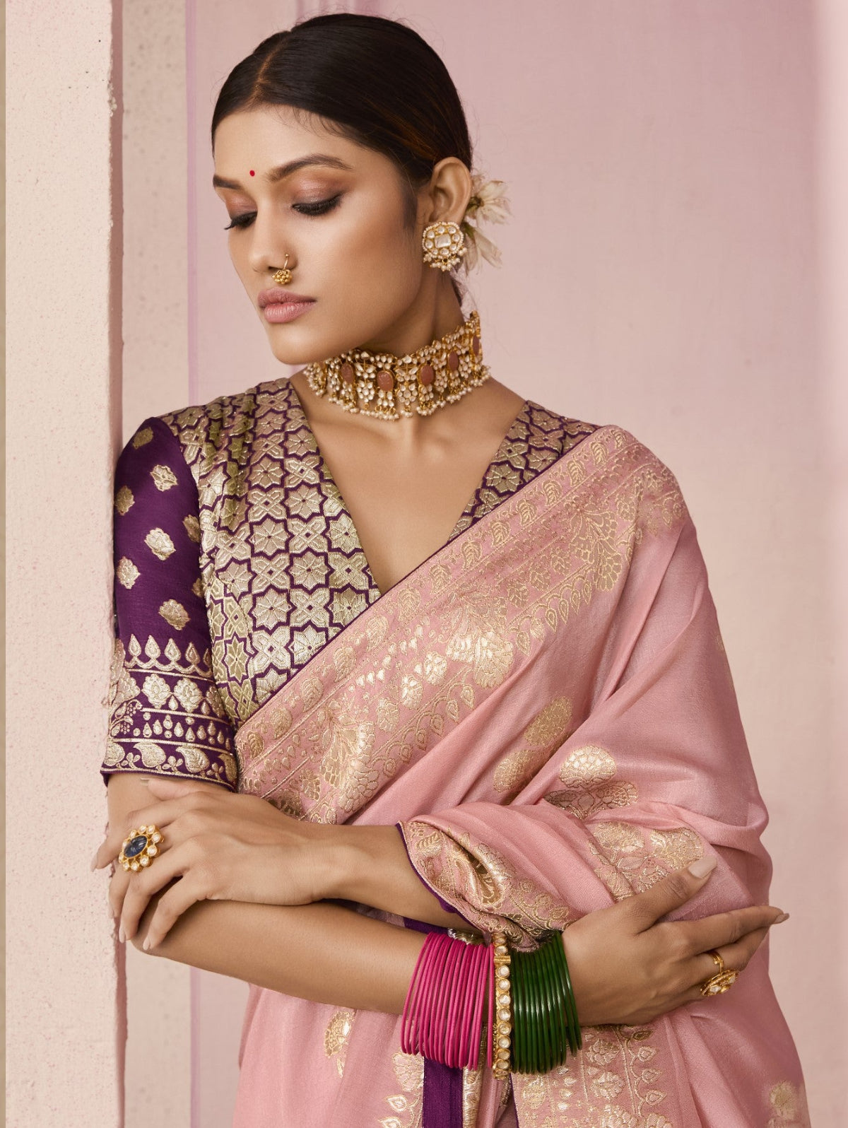 Rose Pink Banarasi Silk Saree Online in India