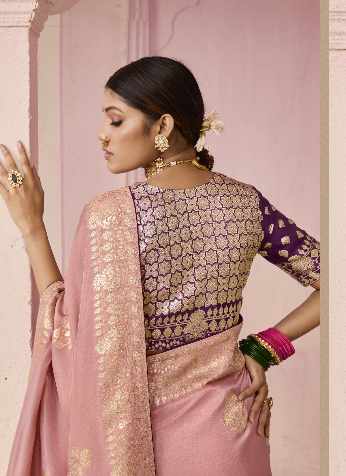 Rose Pink Banarasi Silk Saree Online in India