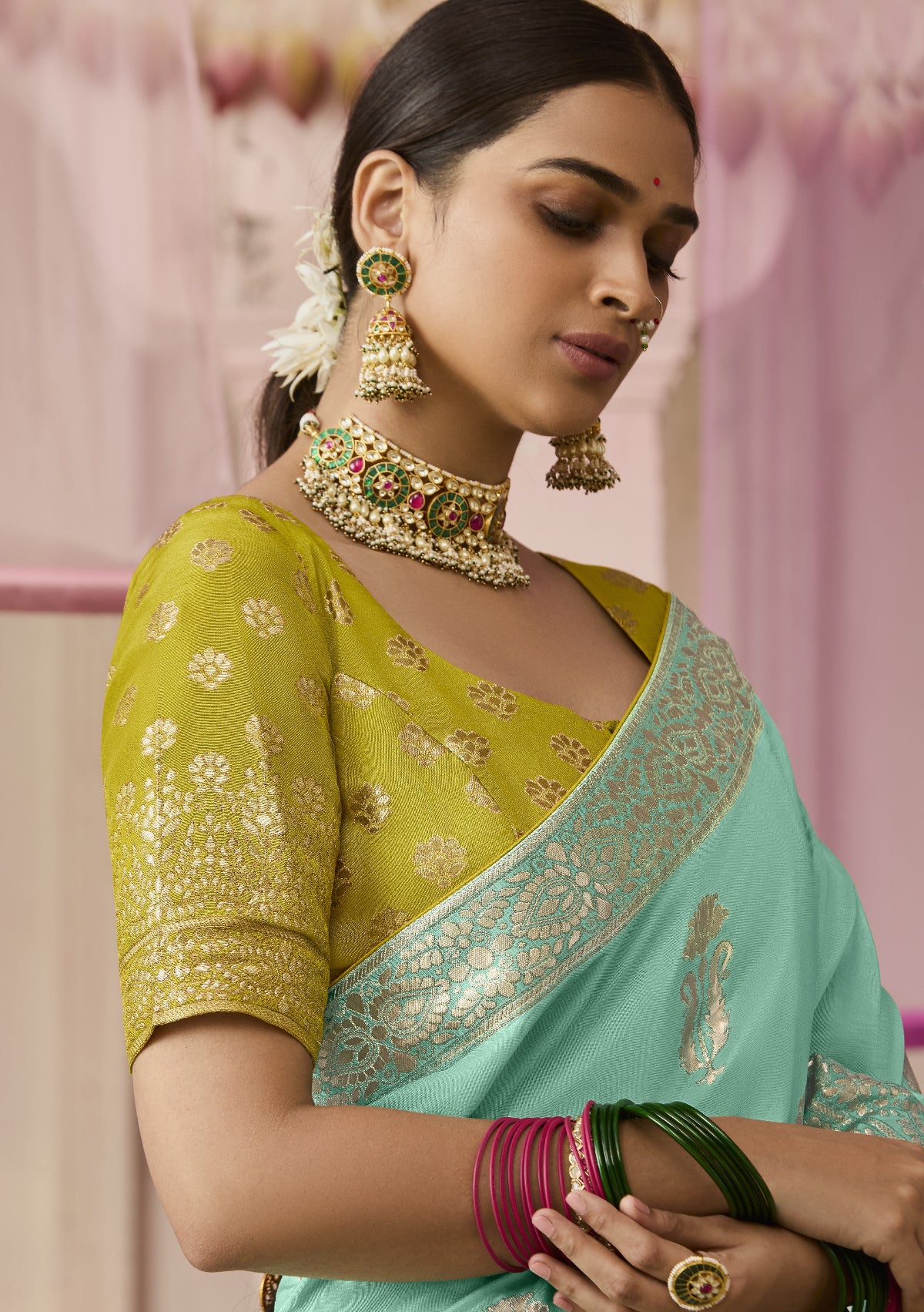 Sea Green Banarasi Silk Saree Online in India