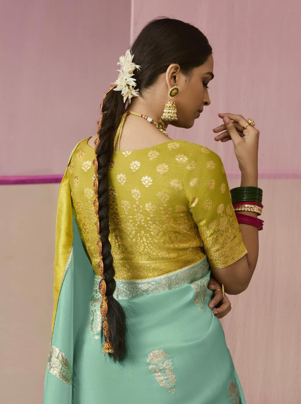 Sea Green Banarasi Silk Saree Online in India
