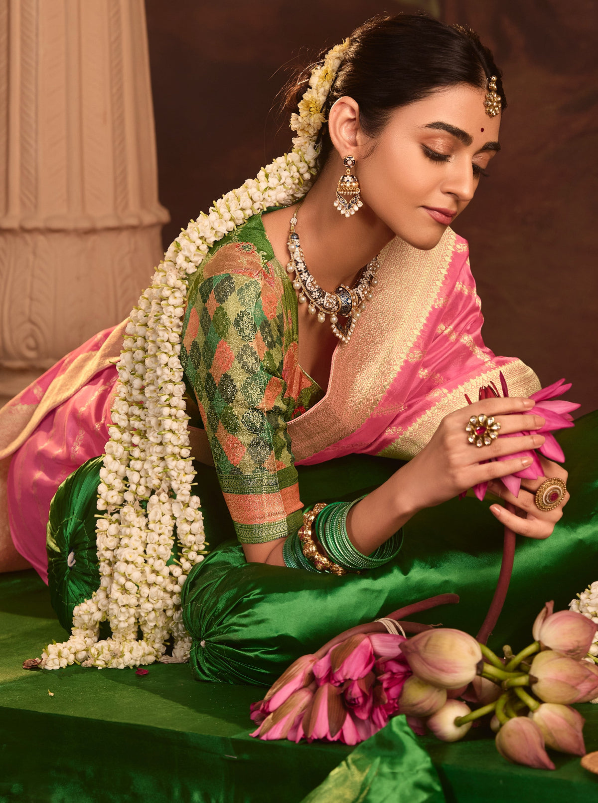 Pink Silk Saree With Designer Blouse Online in India
