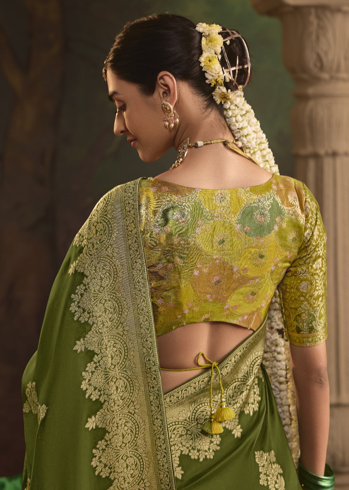 Mehendi Green Silk Saree With Designer Blouse Online in India