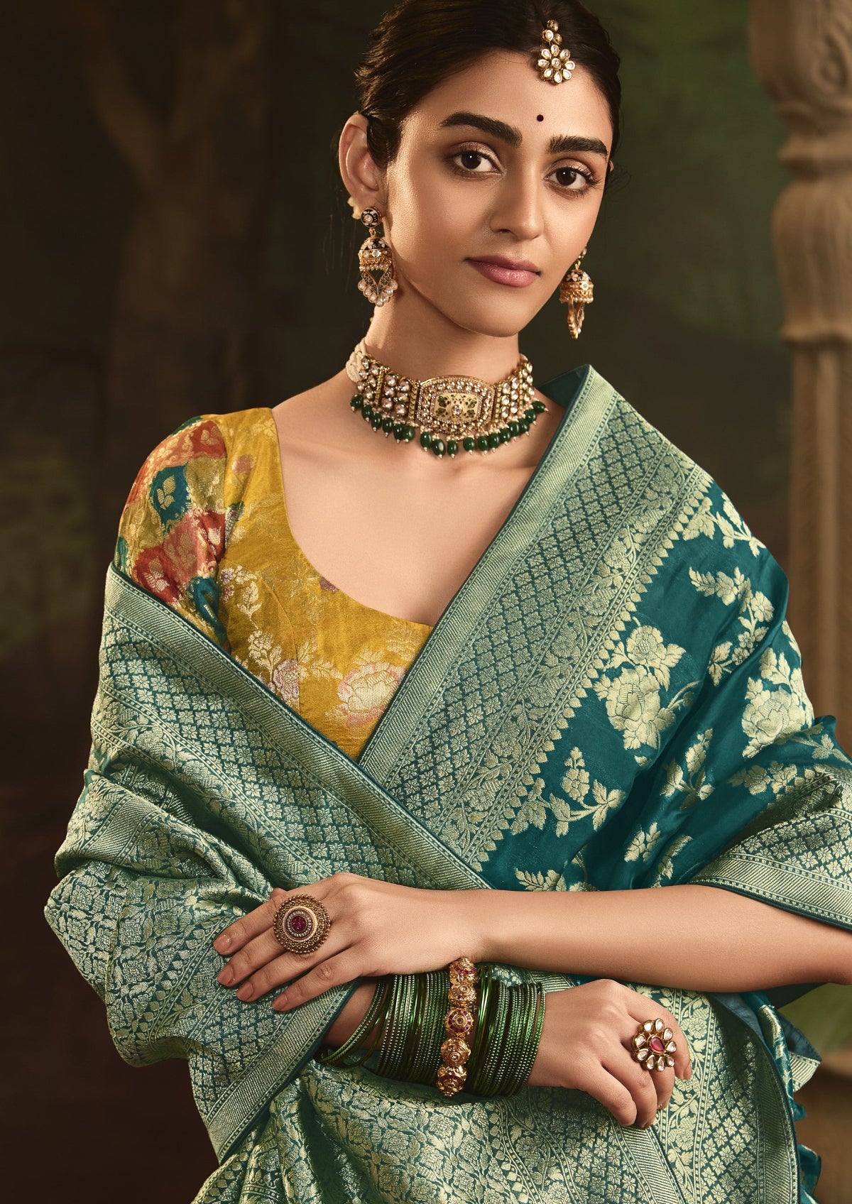 Green Silk Saree With Designer Blouse Online in India