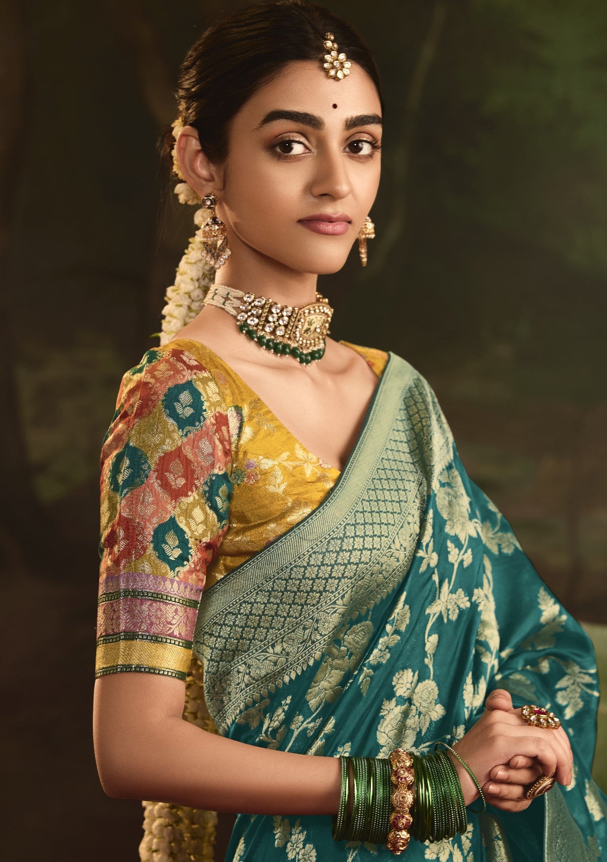 Green Silk Saree With Designer Blouse Online in India