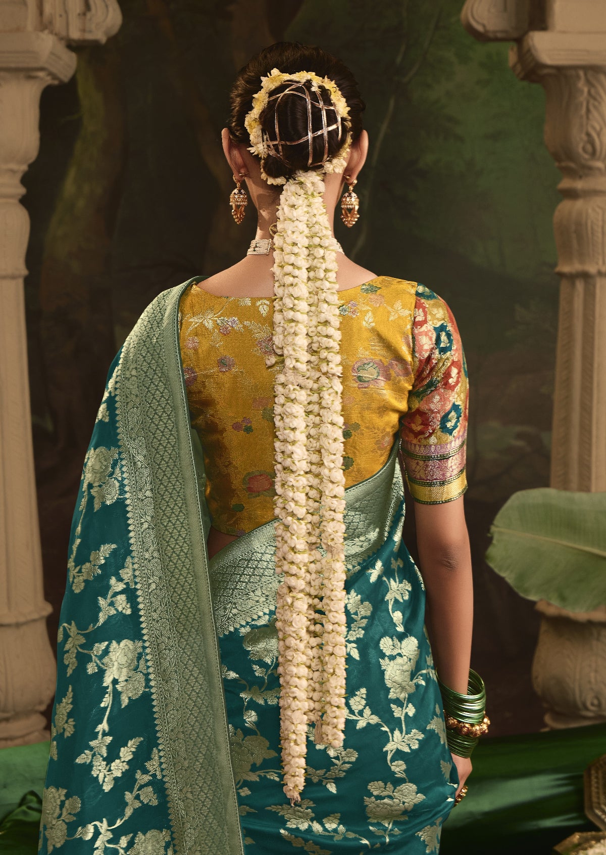 Green Silk Saree With Designer Blouse Online in India